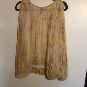 Zara Sheer Floral Blouson Tank Top in Light Pink & Yellow